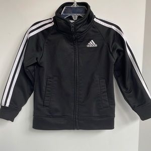 Adidas three stripe sleeve logo back mock neck zip front jacket size 24 months